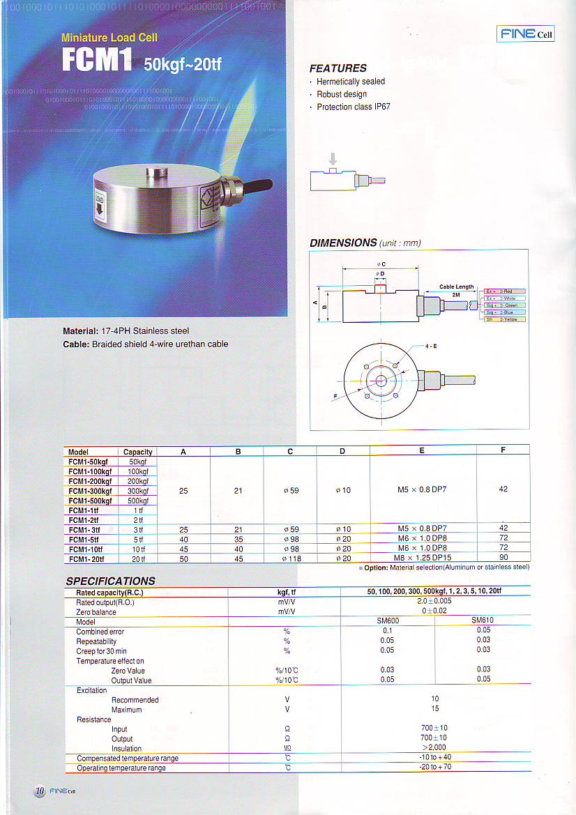 Fine FCM1 稱(chēng)重傳感器技術(shù)參數(shù)圖